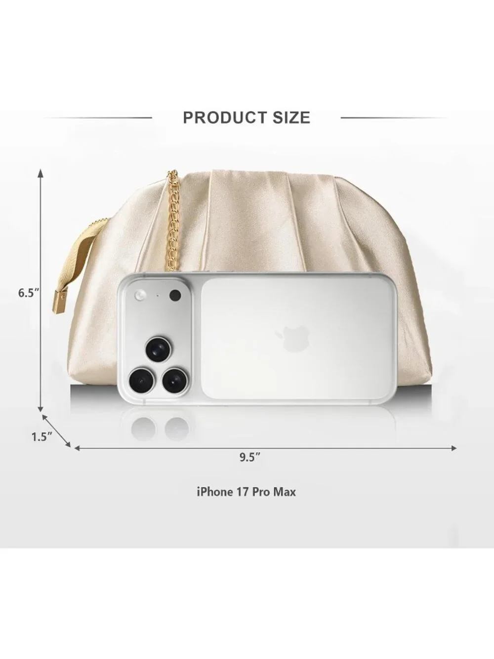 Women's Champagne Pleated Satin Clutch Purse Formal Evening Wedding Bag